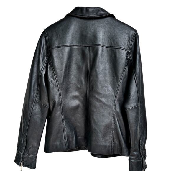 Mossimo Leather Jacket Womens Size S Zip Pockets Cuffs Lined Relaxed - Picture 3 of 8